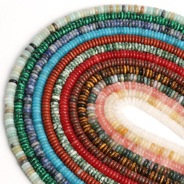 Naturstein Rondelle Perlen, Jade Amazonit Aventurin, Bunt, Unisex - Bild 1