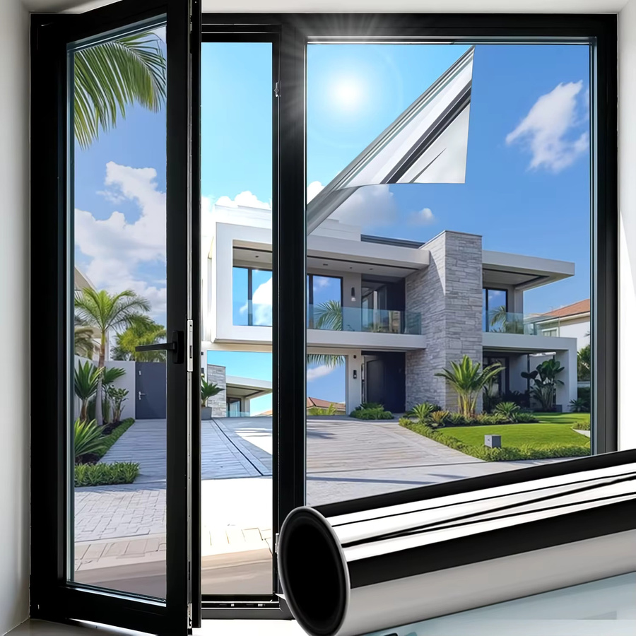 BUNPIG Sichtschutzfolie für Fenster, transparent/silber, statisch haftend mit UV-Schutz und Wärmekontrolle für Haus, Büro und Balkon - Bild 3