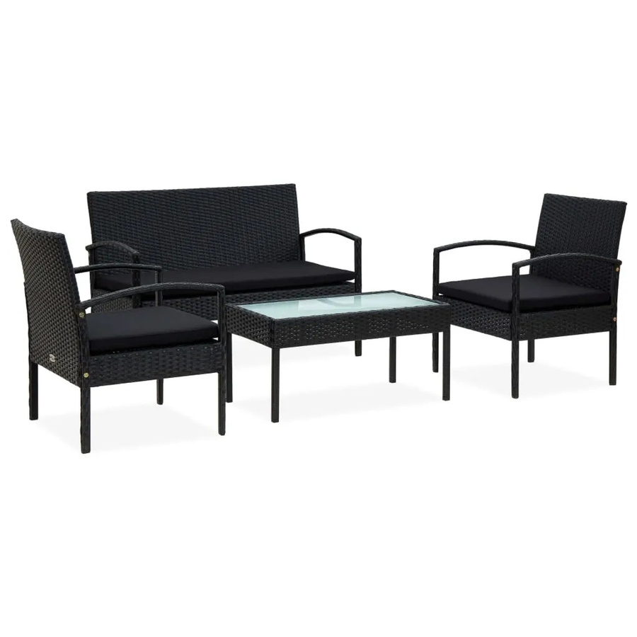 vidaXL 4-teiliges Garten-Lounge-Set aus Poly-Rattan mit Auflagen in Schwarz - Bild 2