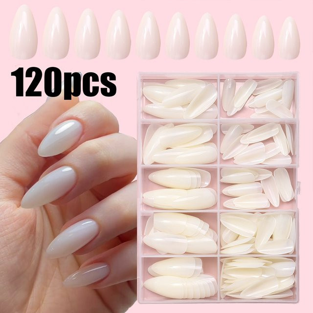 MAFANAILS Kunstnägel Mandel-Form, milchig-weiß, glänzend, 120 Stück - Bild 1