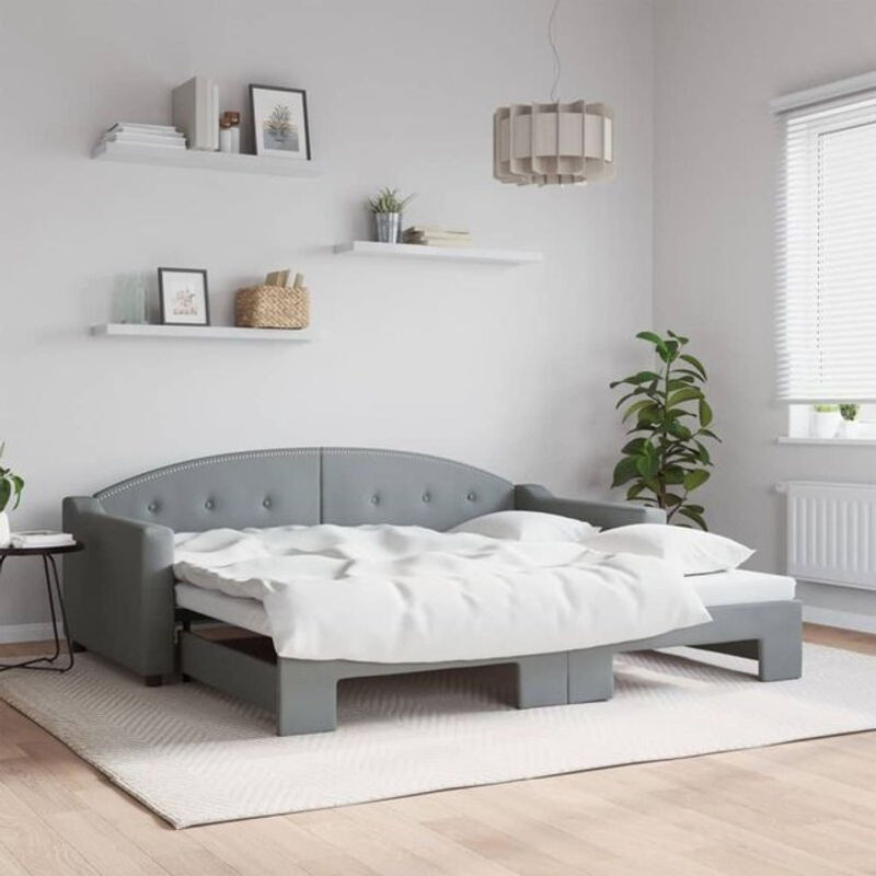 Ausziehbares Funktionsbett vidaxl in Grau aus Stoff und Metall, B/T/H: 190 x 90 cm - Bild 1