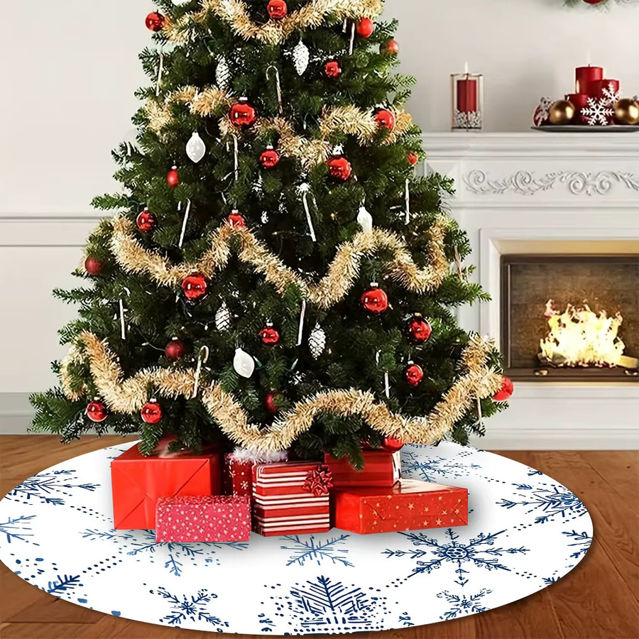 VIKAMA Weihnachtsbaumkleid mit Schneeflocken-Design in Blau für deine festliche Heimdekoration - Bild 4