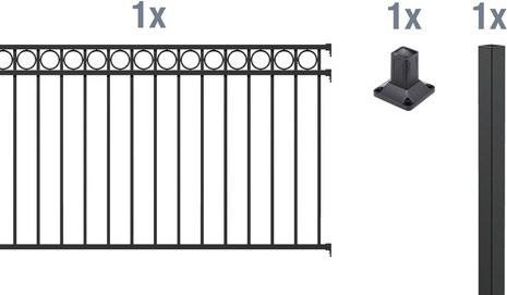 GAH ALBERTS Zaunelement Chaussee aus Aluminium in Mattschwarz, B: 200 cm, H: 120 cm - Bild 1