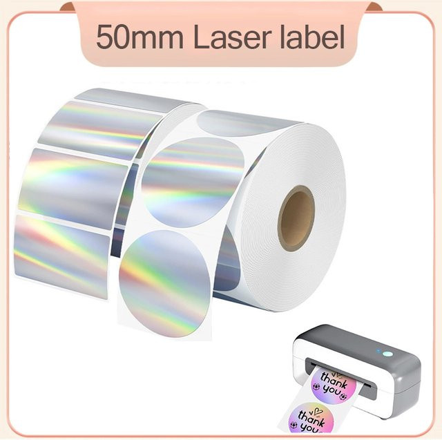 KZE TAPE Selbstklebende Thermoetiketten in Silber Holografisch, 1 Rolle, Breite: 50 mm - Bild 1