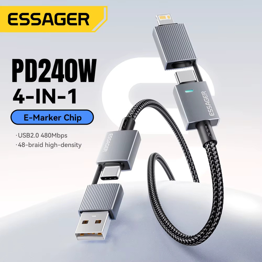 Essager 4-in-1 USB-C zu USB-C Schnellladekabel mit 240W in Grau - Bild 2