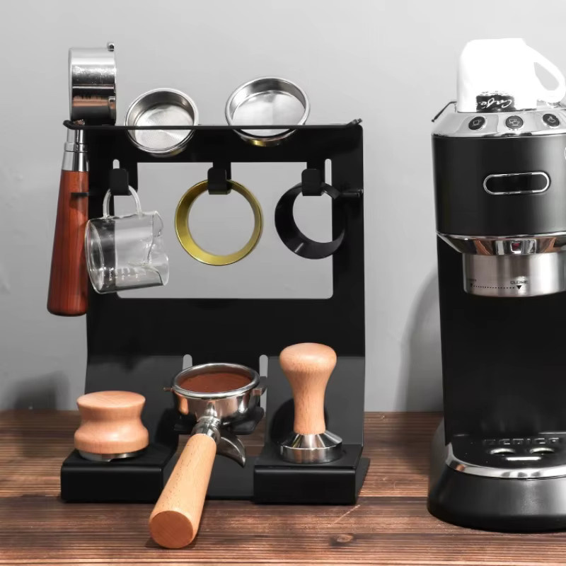 JUSTINLAU Kaffee-Utensilien-Aufbewahrungsregal aus Eisen in Schwarz für Kaffeepulver, Tamper und Tassen - Bild 2