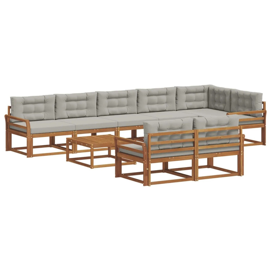 vidaXL Outdoor-Sofagarnitur 9-teilig aus Akazienholz mit Kissen in Natur und Hellgrau - Bild 2