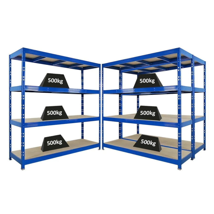 3x PROREGAL Rhino Profi Schwerlastregal Blau mit 4 verstellbaren Spanplatten-Ebenen, B/H/T: 200 x 200 x 60 cm - Bild 2
