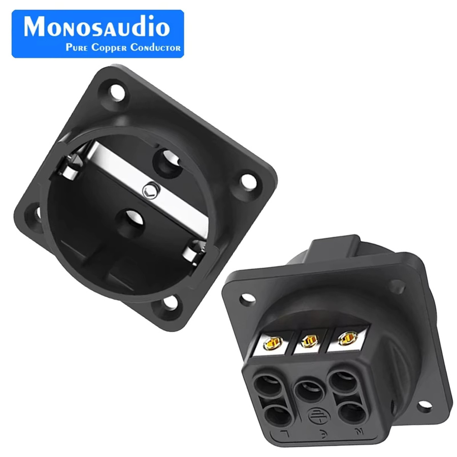 Monosaudio Hifi Schuko-Steckdose ES3R aus reinem Kupfer, rhodiniert, Schwarz, AC 250V 16A - Bild 2
