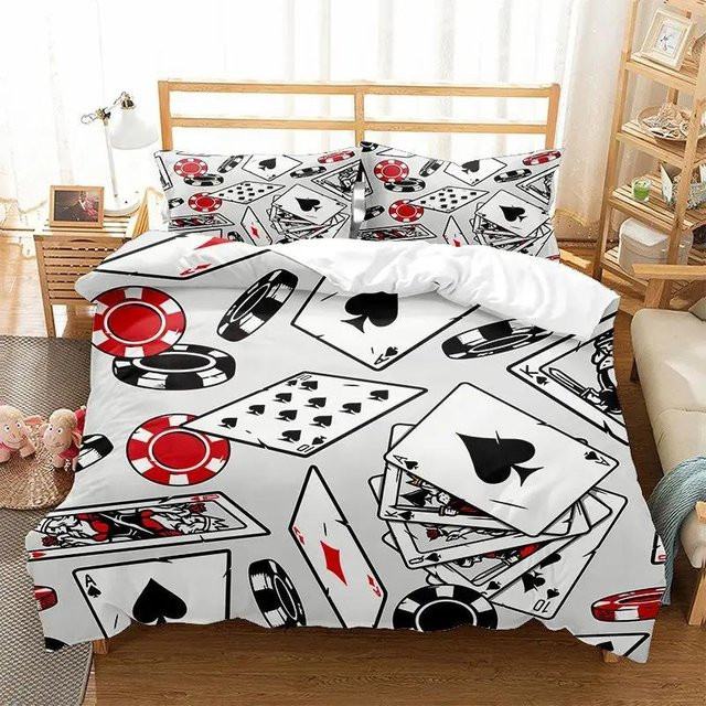 Lodestar Bettwäscheset Poker Spiel Dollar Design in Schwarz Rot Weiß, Bettbezug und Kissenbezug aus Mikrofaser, B/H: 135 x 200 cm - Bild 1