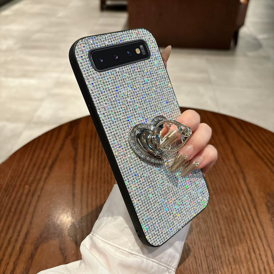 Luxus Handyhülle aus glänzendem Leder und TPU mit Love Heart Design für Samsung Galaxy S10, S10 4G, S10 5G, S10 Lite und S10 Plus in Schwarz - Bild 2