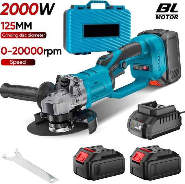Bürstenloser Akku-Winkelschleifer mit variabler Geschwindigkeit, 125 mm Schneid- und Poliermaschine mit M14-Gewinde, Blau, passend für 18 V Akku-Elektrowerkzeuge - Bild 1