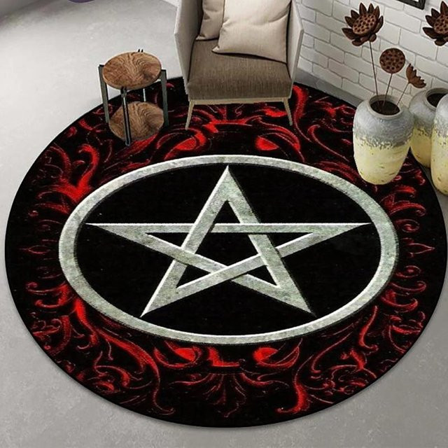 Runder Teppich Lodestar Pentagramm Sternenkreis in Schwarz, Durchmesser: 40 cm - Bild 1