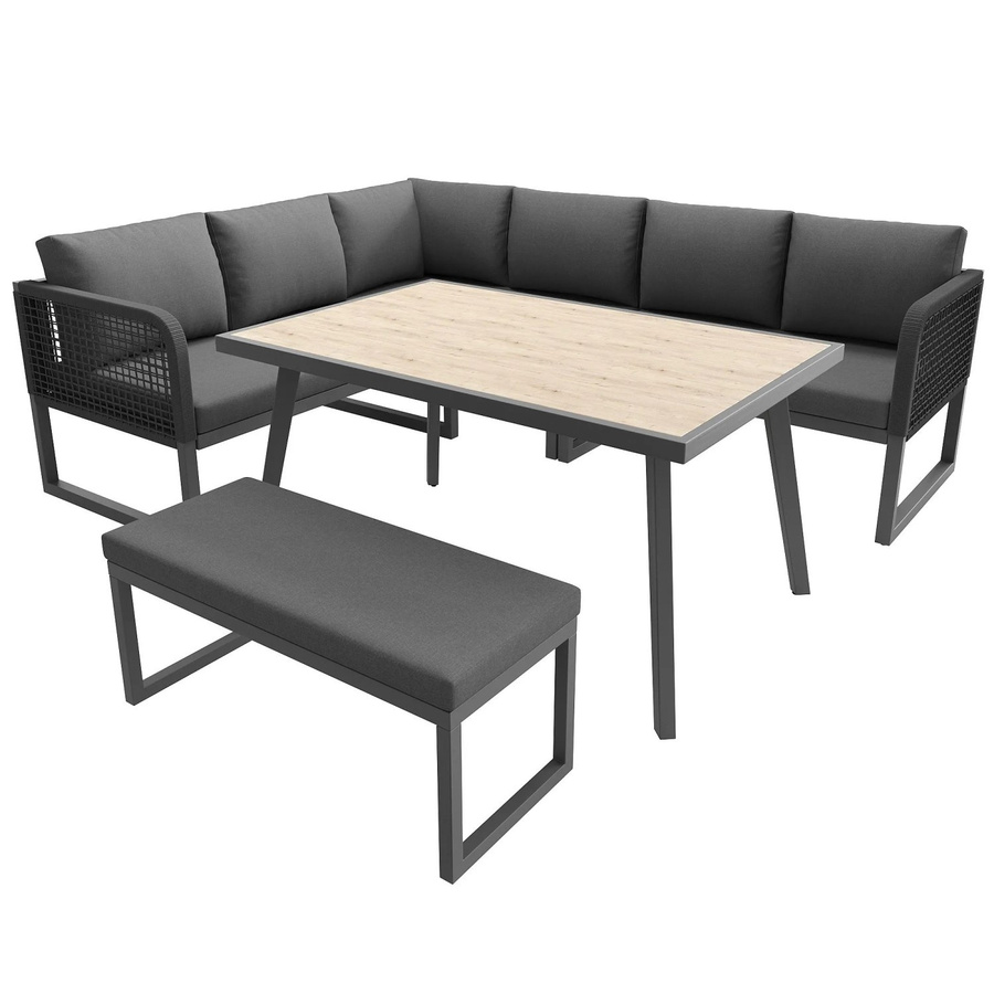 okwish Gartenmöbel Set aus Polyrattan mit Sofabank, Tisch und UV-beständigen Sitzkissen in Grau - Bild 2