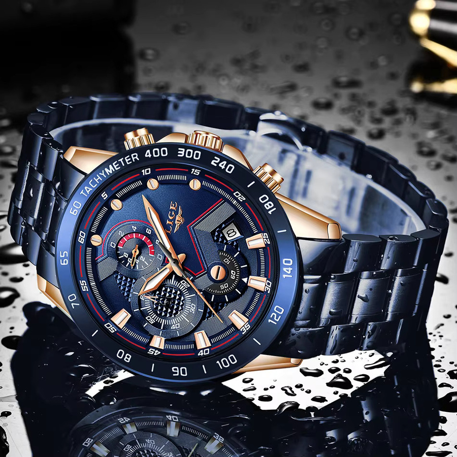 LIGE Chronograph, Edelstahl, Quarz, Datum, Herren - Bild 4
