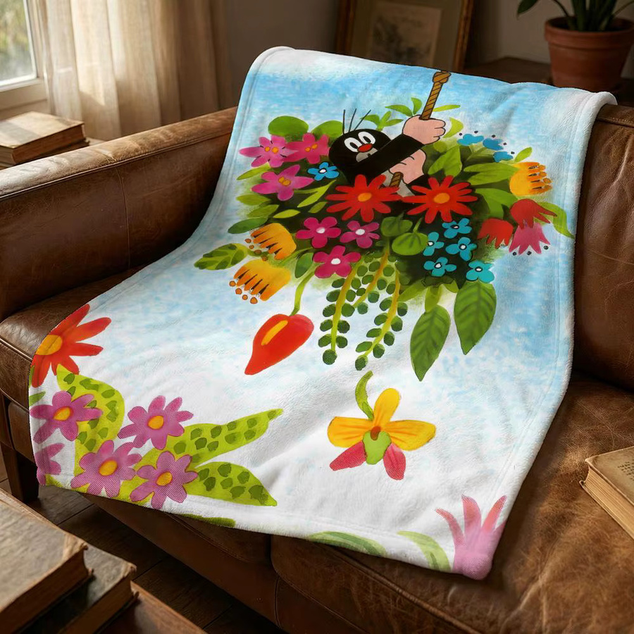 Weiche Flanell Überwurfdecke mit Cartoon-Tierdesign in Weiß und Multicolour für Bett, Sofa oder Picknick - Bild 4