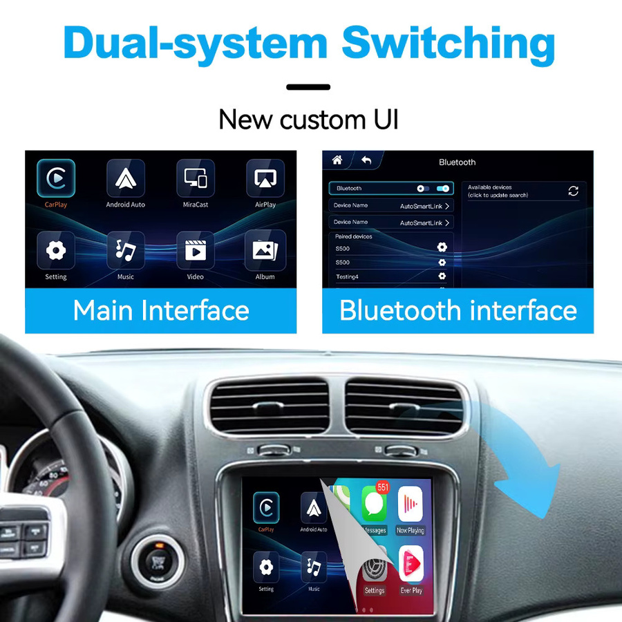 JoyeAuto Kabelloser CarPlay und Android Auto Nachrüst-Decoder für Dodge 2010-2016 mit 8,4 Zoll Uconnect, Mirror-Link USB-Stick, Schwarz - Bild 4