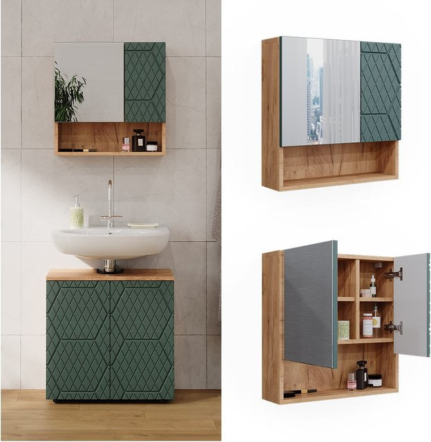 Vicco Badspiegelschrank Irma Eiche Grün Gold B/H: 54 x 55 cm - Bild 1