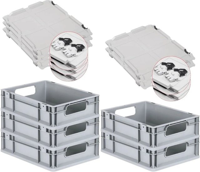 PROREGAL Spar Set 5x Eurobox Nextgen Economy mit Scharnierdeckel und schwarzen Schiebeschnappverschlüssen, Farbe: Schwarz, H x B x T: 12 x 30 x 40 cm, 11 Liter - Bild 1