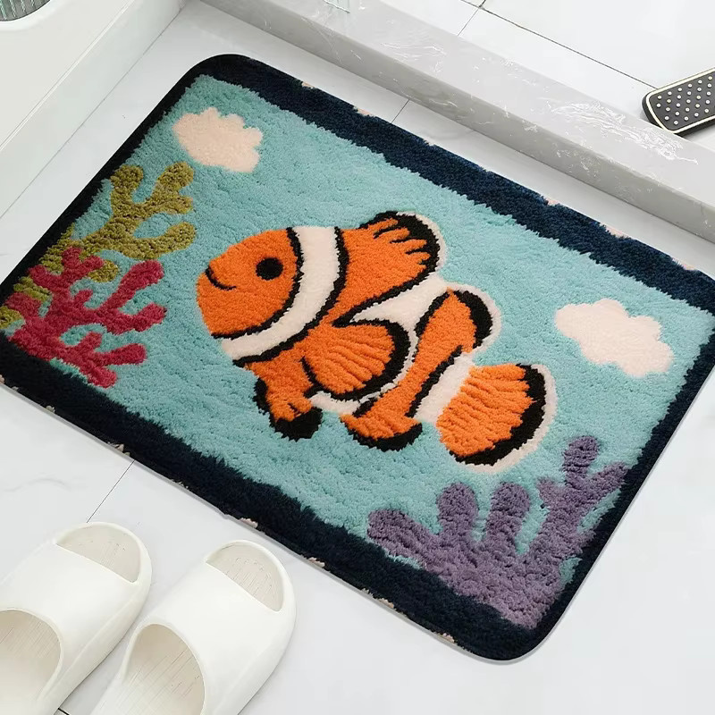 Ocean Element Druckteppich mit blauem Seepferdchen und Fischdruck, rutschfest, ideal für Kinderzimmer und Wohnzimmer - Bild 1