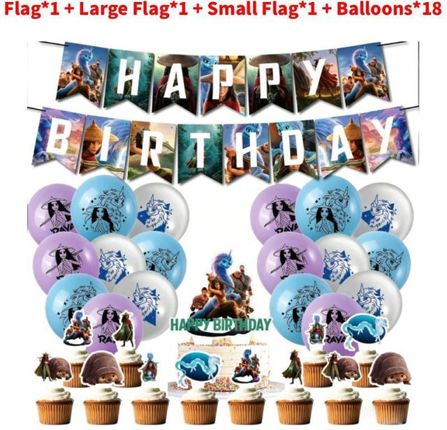 MapleOast Raya und der letzte Drache Kinderparty Deko Set mit Ballons und Wimpelketten in Schwarz und Multicolour - Bild 1