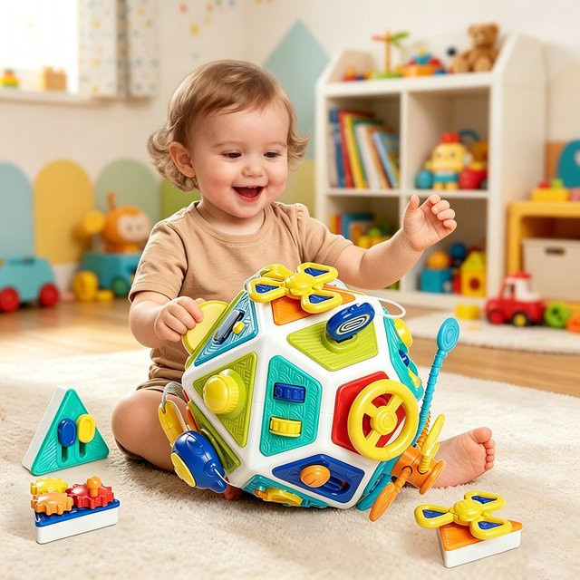 BizyKoady Baby Busy Board Aktivitätswürfel, 22-in-1, ab 1 Jahr - Bild 1