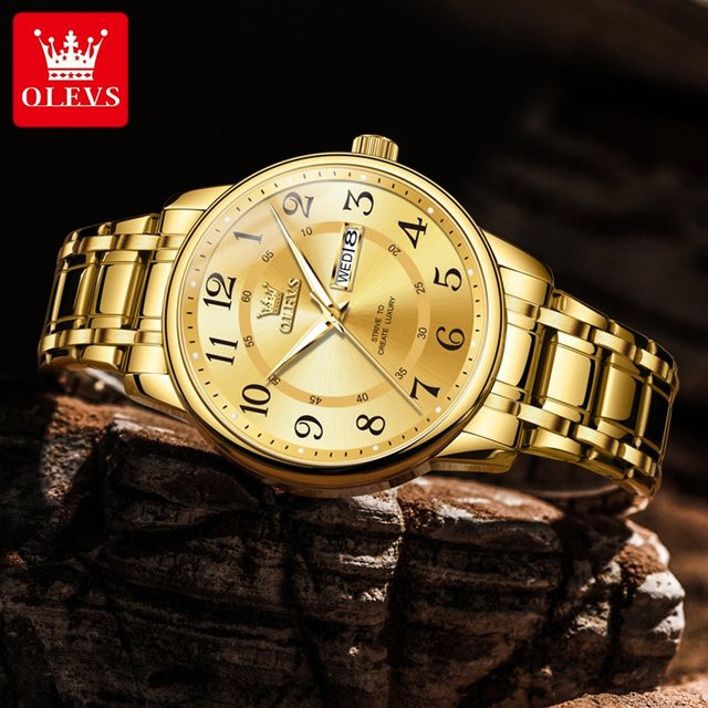 OLEVS Digitaluhr, Quarz, Edelstahl, Gold, Bicolor, Herren - Bild 1