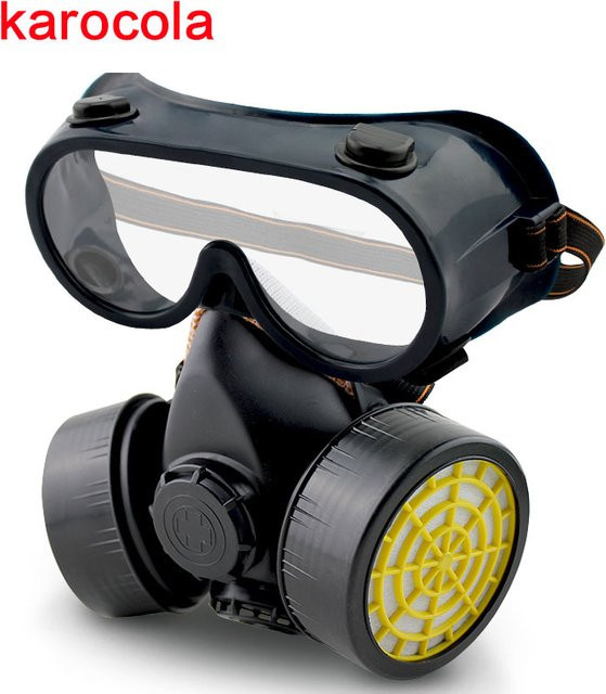 Karocola Halbe Gasmaske Atemschutzmaske in Schwarz mit Doppelfilter für organische Dämpfe und chemischen Schutz sowie Staubschutz inklusive Schutzbrille - Bild 1