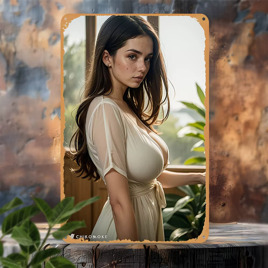 HELLOYOUNG Retro-Wandkunstschild aus Aluminium in Weiß mit Motiv einer eleganten Frau, wasserfestes Metallposter für Wohnzimmer, Bar oder Café, B/H: 30,0 x 20,0 cm - Bild 3