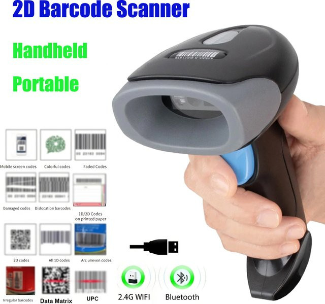 SYCREADER Handheld 2D Barcode Scanner Schwarz – Tragbarer Bluetooth Wireless und Wired QR Code Reader mit schneller CMOS-Identifizierung für Einzelhandel und Lager - Bild 1