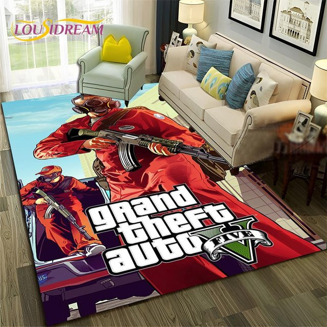 Karpetti GTA 3D Gamer Teppich, rutschfeste Bodenmatte für Wohnzimmer, Schlafzimmer oder Kinderzimmer, Mehrfarbig, Breite: 70 cm, Länge: 100 cm - Bild 1