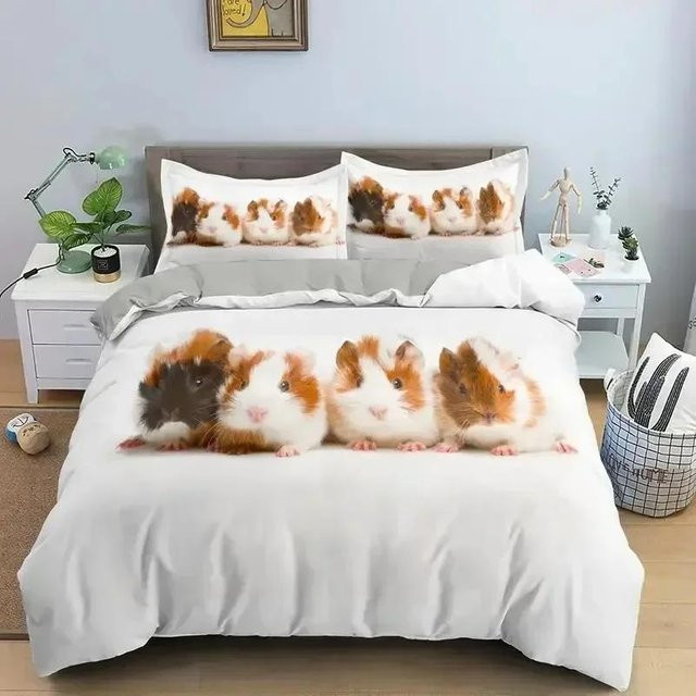 Lodestar Meerschweinchen Bettwäscheset mit 3D-Tierprint, weißes Doppelbettset aus Polyester für Kinder und Teenager, B/H: 180 x 210 cm - Bild 1