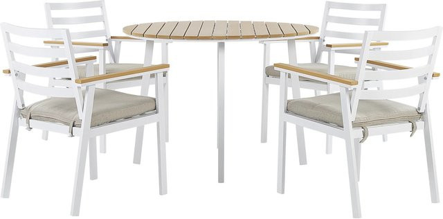 Beliani Gartentisch Set CAVOLI in Weiss und Beige mit hellem Holzfarbton, B/T/H: 105 x 105 x 82 cm - Bild 1