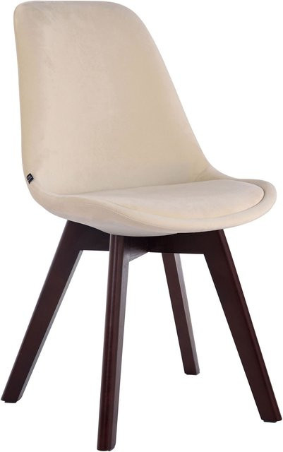 TPFLiving Besucherstuhl Bornova Two in Samt und Holz mit Walnuss-Gestell, Farbe: Creme/Beige, B/T/H: 55 x 55 x 84 cm - Bild 1