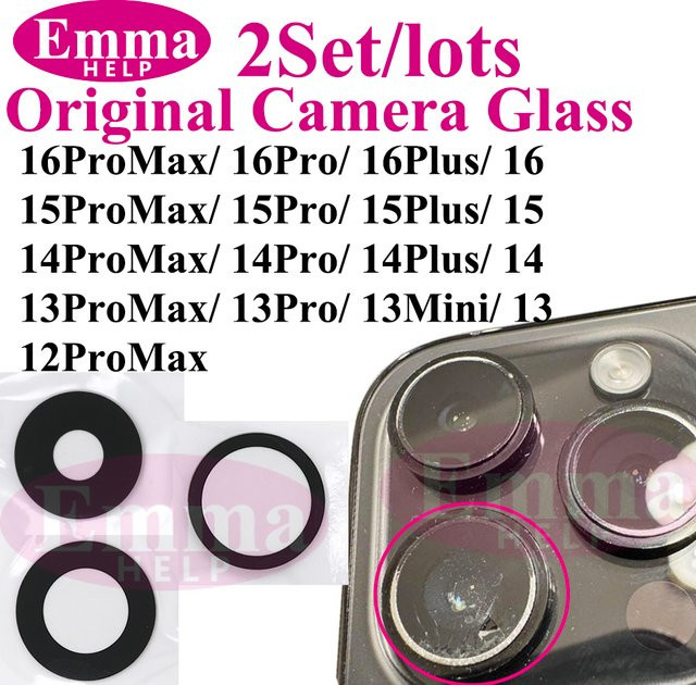 EmmaHelp 2er-Set Original Saphir-Rückkamera-Objektivglas in Transparent für iPhone 16 15 14 13 12 Pro Max Mini Ersatzteile - Bild 1