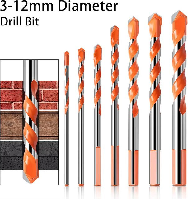 JGZUI Mehrzweck-Dreiecksbohrer aus Wolframkarbid für Glas, Fliesen, Beton, Ziegel und Zementwand, Durchmesser: 3 mm bis 12 mm, Orange - Bild 1