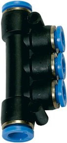 Riegler T-Mehrfachverteiler Blaue Serie mit Steckanschluss in Blau und Schwarz, Schl.-Ø 2x10/3x6 - Bild 1