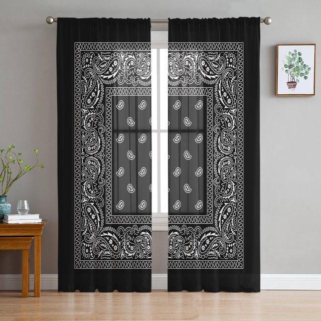 Bandana Paisley Transparente Vorhänge aus Organza in Schwarz Weiß, Breite: 135 cm, Höhe: 115 cm - Bild 1