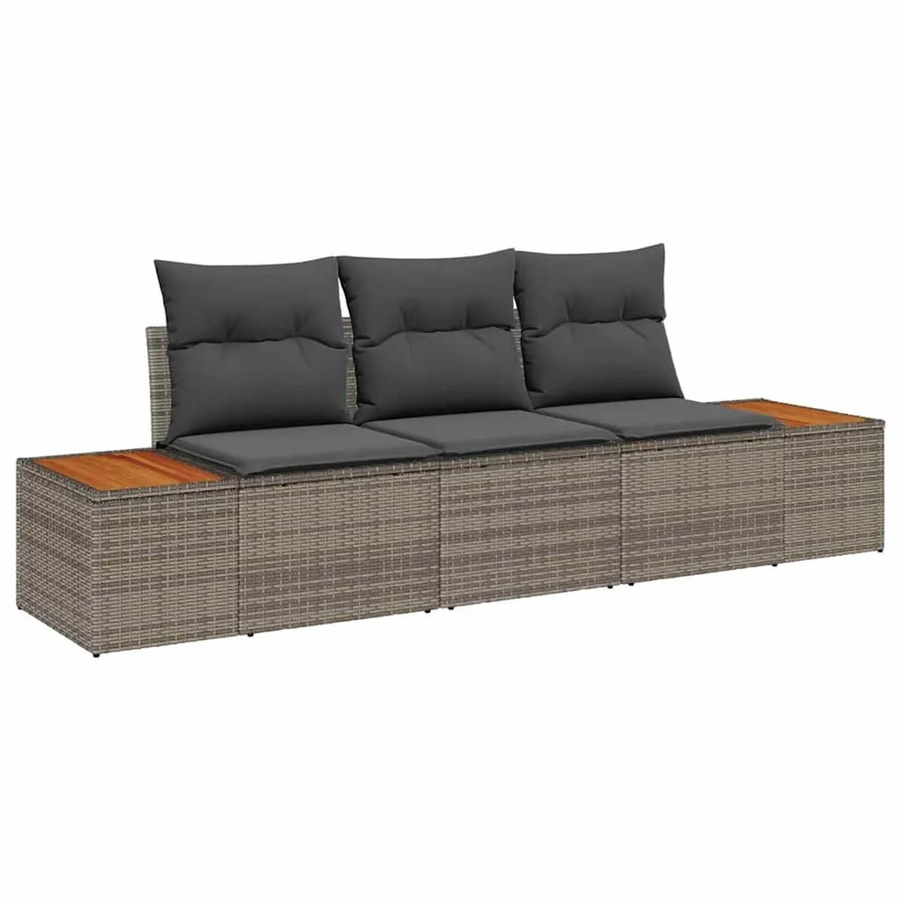 vidaXL Garten-Sofa-Set 3-teilig aus Poly-Rattan und Metall in Grau mit Kissen - Bild 2