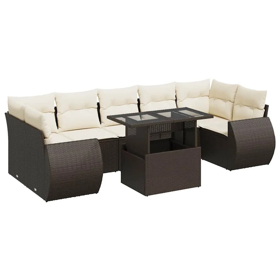 vidaXL 8-teilige Garten-Sofagarnitur in L-Form aus braunem Poly-Rattan mit cremeweißen Kissen und pulverbeschichtetem Stahlgestell - Bild 2