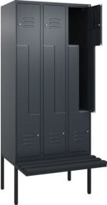 C+P Z-Spind Classic PLUS Sitzbank mit 6 Fächern, auskragender Typ, Anthrazit/Schwarz, B: 212,0 cm, T: 90,0 cm, H: 81,5 cm - Bild 1