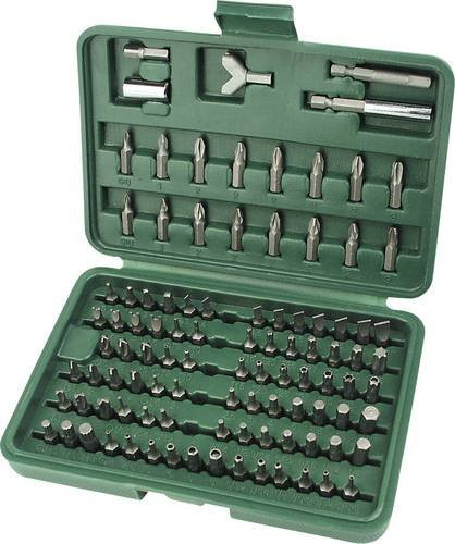 Mannesmann M29800 Bit-Set 100-teilig in Grün mit Schlitz, Kreuzschlitz Phillips, Kreuzschlitz Pozidriv, Innen-Sechskant und Innen-Vierkant - Bild 1