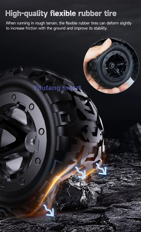 YoufangSmart 4wd Vollmetall-Roboter Auto, mit Gummi Rädern, Schwarz - Bild 4