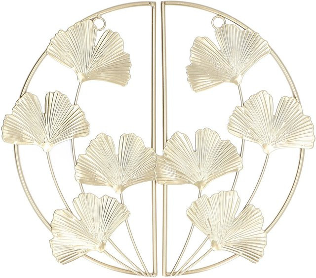 OutsideWorld 2er-Set Ginkgoblatt Wanddekoration aus Metall in Gold und Weiß im nordischen Stil - Bild 1