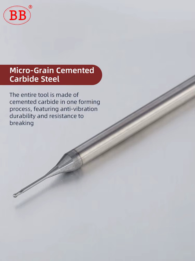 BB Micro Kugelfräser mit langem Hals aus Aluminium und Kupfer, kleiner Hartmetall-Fräser für die CNC-Tiefbearbeitung, Farbe: Silber - Bild 4