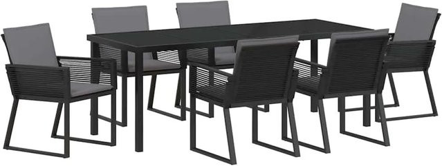 vidaXL Garten Essgruppe 7-teilig in Schwarz aus pulverbeschichtetem Stahl und Poly-Rattan mit Sicherheitsglas - Bild 1