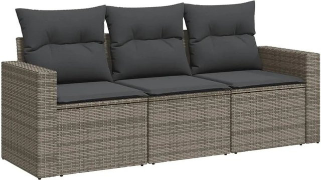 vidaXL 3-teilige Garten-Sofagarnitur aus Polyrattan in Grau mit Kissen und Metallgestell - Bild 1