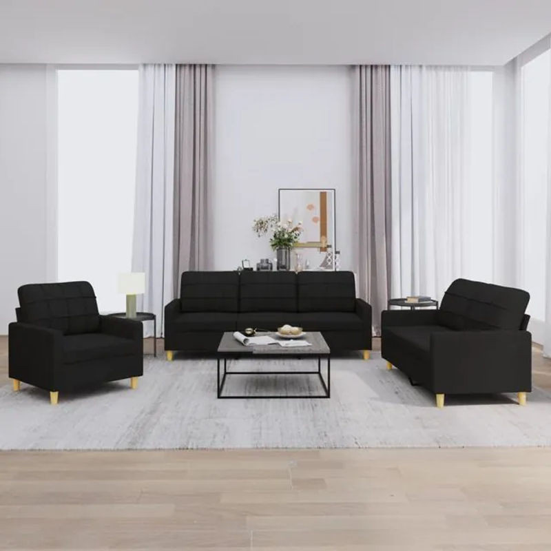 Vidaxl 3-teiliges Lounge-Set mit Kissen aus Stoff in Schwarz im modernen Design - Bild 1