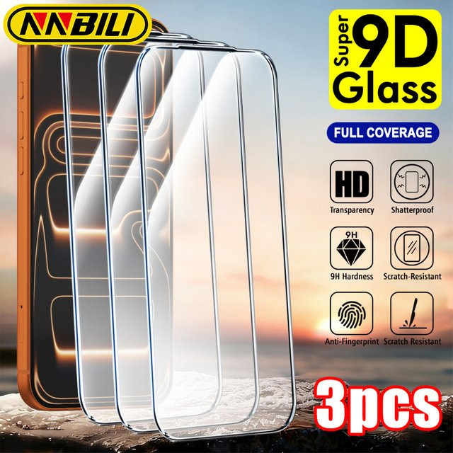 NNBILI 3er-Set Ultra HD Glänzende Panzerglas-Displayschutzfolien für iPhone 17 16 15 14 13 12 11 Pro Max und 17e, Transparent - Bild 1