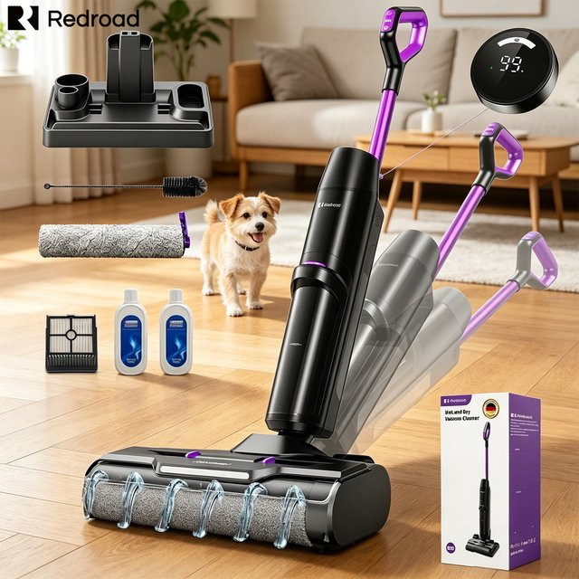 Redroad H15 Intelligenter 3-in-1 Kabelloser Nass-Trocken-Staubsauger und Bodenwischer mit Selbstreinigung in Schwarz und Lila - Bild 1